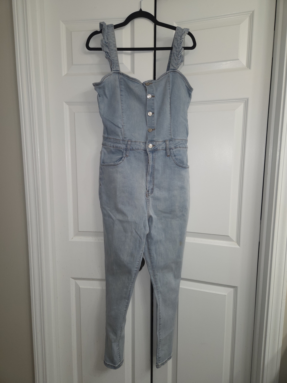 Almost Famous Light Blue Denim Overalls Jumpsuit